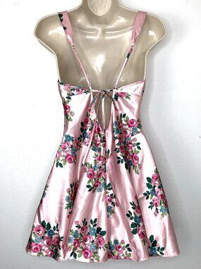 BETSEY JOHNSON Pink Floral SATIN & LACE Babydoll SLIP DRESS S Y2K Coachella Sis